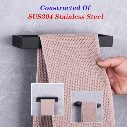 GERZWY Modern Black Towel Holder SUS304 Stainless Steel Towel Hanger Towel Ring for Bathroom Lavatory Wall Mount Contemporary Style HG1706-BK - color: Black
