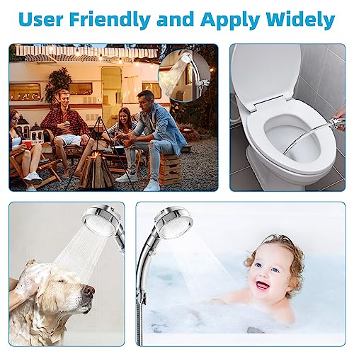 Marbrasse High Pressure Shower Head, 3-Settings Handheld Showerhead with ON/Off Full Shutoff Push Button and Switch to Control Flow, Angle-Adjustable Water Saving Body Sprays(Chrome) - color: Chrome