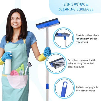 Window Squeegee for Home, 56'' Long Handle Shower Door Cleaner Tool, 2-in-1 Glass Scrubber for Car Windshield Cleaning - size: Long Handle Squeegee