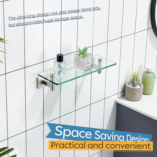 KOKOSIRI Floating Shelf Bathroom Wall Mount Shelves 12-Inch for Bedroom Living Room Kitchen Hanging Rack Brushed Stainless Steel 2 Pack B1105BR-L12-P2 - color: Brushed Nickel, size: 12-Inch(2 Pack)