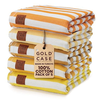 Gold CASE Turkish Beach Towel Set of 5 – 100% Cotton Beach Towels Oversized 70x38'' – MYRA Quick Dry Swim Towel – Lightweight Turkish Towels Set in Yellow - color: Tones of Yellow, size: Beach-Bath Towel Set of 5