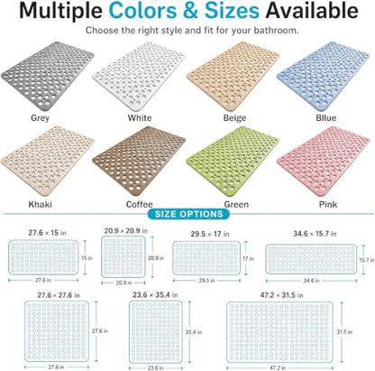 Casa and Beyond Shower Mat, Secure Shower Mat-Non-Slip, Washable Non-Slip Bathtub Mats, with Suction Cups and Drain Holes, Soft Textured Design, Easy to Clean for Bathroom (Grey, 27.6" x 27.6") - color: Grey, size: 27.6" x 27.6" (Rectangular)