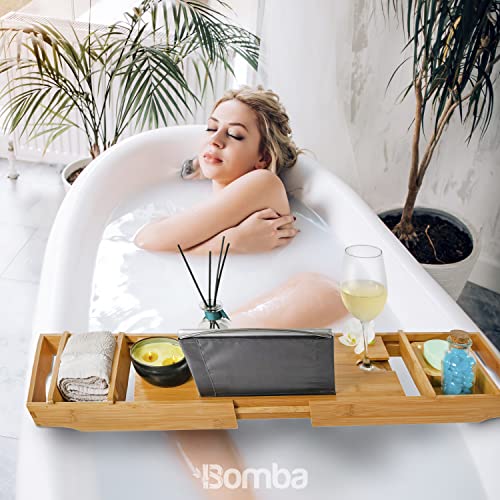 Bathtub Caddy – Natural Bamboo Bathtub Tray with Soap Holder – Durable Anti-Slip Bathtub Caddy Organizer – Extendable Bathroom Tray – Eco-Friendly and Safe Bamboo Organizer Tray