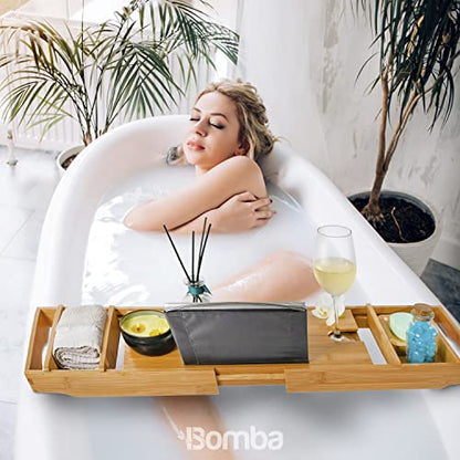 Bathtub Caddy – Natural Bamboo Bathtub Tray with Soap Holder – Durable Anti-Slip Bathtub Caddy Organizer – Extendable Bathroom Tray – Eco-Friendly and Safe Bamboo Organizer Tray