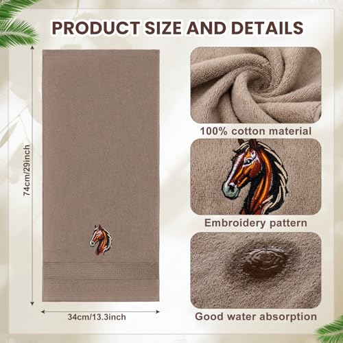 SmoothNovelty 2 Pcs Horse Hand Towels Brown Bathroom Decor 14x29 Inch Embroidered 100% Cotton Soft Absorbent Spring Summer Decorative Hand Towels for Bathroom Kitchen - style: Horse
