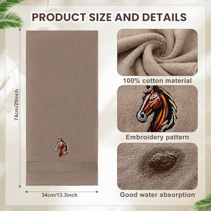 SmoothNovelty 2 Pcs Horse Hand Towels Brown Bathroom Decor 14x29 Inch Embroidered 100% Cotton Soft Absorbent Spring Summer Decorative Hand Towels for Bathroom Kitchen - style: Horse