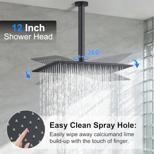 Matte Black Rainfall Shower System – Complete Spa Faucet Set with Handheld Sprayer & Mixer Valve – Tub Spout High Pressure Bathroom Fixture Trim Kit - color: Matte Black, size: 6''+12''+Bathtub Faucet
