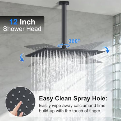 Matte Black Rainfall Shower System – Complete Spa Faucet Set with Handheld Sprayer & Mixer Valve – Tub Spout High Pressure Bathroom Fixture Trim Kit - color: Matte Black, size: 6''+12''+Bathtub Faucet
