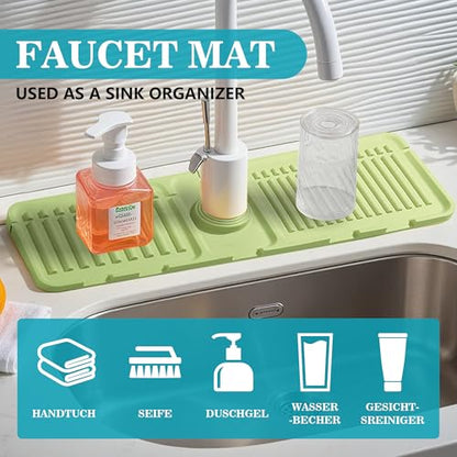 Faucet Mat for Kitchen Sink, Silicone Faucet Handle Drip Catcher Tray Mat, Silicone Kitchen Sink Splash Guard, Ideal Protective Tray for Stone Sinks in Kitchen & Bathroom - color: Green