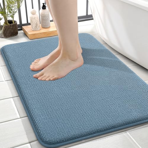 OLANLY Memory Foam Small Bathroom Rugs 24x16, Absorbent Bath Mat, Airy Blue | Soft Quick Dry Bath Rugs, Non-Slip Carpet, Machine Washable Mat for Bathroom Floor, Tub and Shower, Home Decor Accessories - color: Airy Blue, size: 24" X 16"