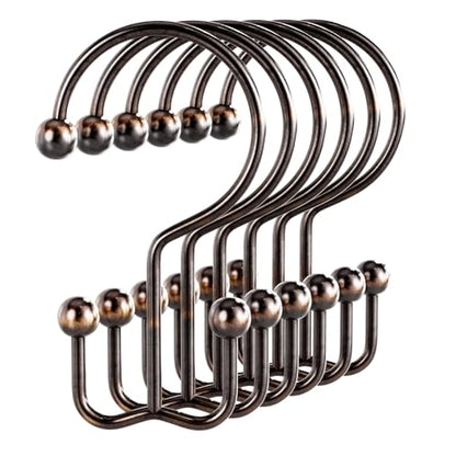 Bathway Shower Curtain Hooks Bronze Shower Curtain Rings, 12 Pcs Double Hook Shower Curtain Hooks Rings Shower Curtain Hangers Rust Proof, Metal Shower Hooks for Bathroom Shower Curtain Rod - color: Bronze, style: Minimalist
