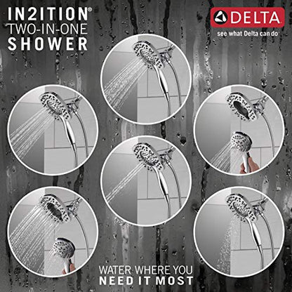 Delta 4-Setting In2ition 2-in-1 Dual Shower Head with HandHeld Spray, Chrome Detachable Shower Head with Hose, Showerhead, 1.75 GPM Flow Rate, Chrome 58498 - color: Chrome