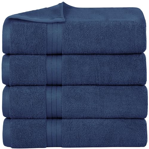Bliss Casa 100% Cotton Bath Towel Set – 27″×54″, Ultra-Soft & Highly Absorbent Towels for Bathroom – Quick-Dry, Durable & Skin-Friendly (4-Pack) - color: Navy, size: 4 Pack Bath Towel