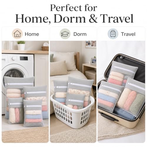 Gray 5-piece set in bags, durable cotton mesh laundry bags, sturdy zipper, breathable mesh, delicate laundry bags, suitable for underwear, clothes, pants, and socks - color: Gray