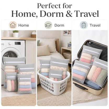 Gray 5-piece set in bags, durable cotton mesh laundry bags, sturdy zipper, breathable mesh, delicate laundry bags, suitable for underwear, clothes, pants, and socks - color: Gray