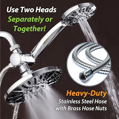 AquaDance 7" Premium High Pressure 3-Way Rainfall Combo for The Best of Both Worlds - Enjoy Luxurious Rain Showerhead and 6-Setting Hand Held Shower Separately or Together - Chrome Finish - 3328 | Enjoy Dual 6-Setting Luxury Shower Heads Separately or Tog