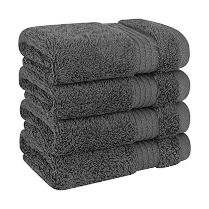 Cotton Paradise 100% Cotton Turkish Towel Set, Soft Absorbent Quick Dry, 4 Piece Washcloth Set, Dark Gray - color: Dark Gray, size: 13"x13"
