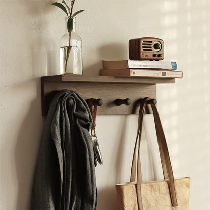 Entryway Coat Rack Hooks with Shelf, Sturdy Wooden Floating WallOrganizer Shelf with 4 Hooks siutable for Entrance, Mudroom, Kitchen, Bathroom,.etc(Walnut Finish) - color: Walnut Finish