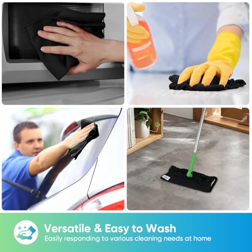 HOMEXCEL 24PK Microfiber Cleaning Cloth, Cleaning Rag for Home, 11.5x11.5in | Reusable, Lint Free, Scratch-Free and Highly Absorbent Towels for Kitchen, Window and Glass, Cars, Black - color: Black