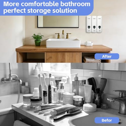 Shampoo and Conditioner Dispenser, 3 Chamber 3x300ml, Wall Mount, No Drill | Refillable Body Wash and Shower Soap Dispenser Set for Bathroom Hotel Kitchen Home - color: White 3-pack