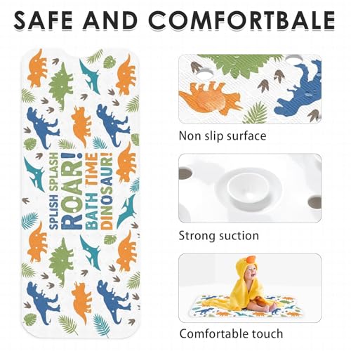 Dinosaur Jungle Animal Bathtub Shower Mat Tropical Whimsical Non-Slip Tub Extra Long Bath Floor 40X16 Inch Machine Washable for Bathroom Tub Bath Mat for Toddler and Baby - color: Cartoon Dinosaur