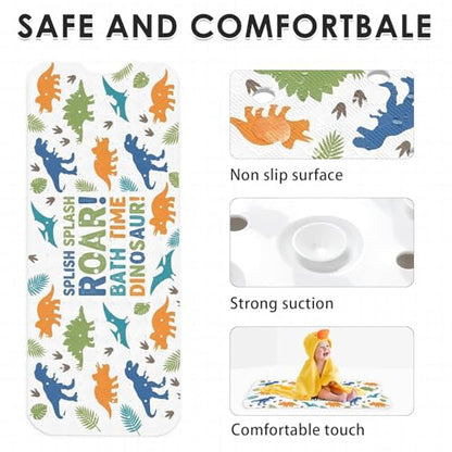 Dinosaur Jungle Animal Bathtub Shower Mat Tropical Whimsical Non-Slip Tub Extra Long Bath Floor 40X16 Inch Machine Washable for Bathroom Tub Bath Mat for Toddler and Baby - color: Cartoon Dinosaur