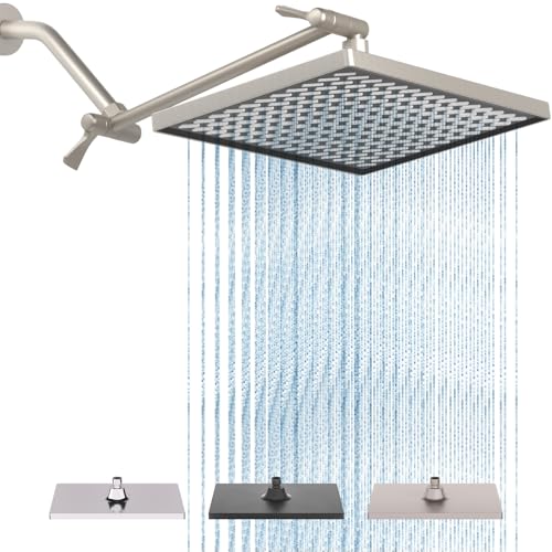 Cobbe Rainfall Shower Head for Bathroom, 11.8 Inch Large Rectangular with Adjustable Stainless Steel 11 Inch Extension Arm - Premium Quality Luxury Experience, No Tools Installation, Brushed Nickel - color: Brushed Nickel