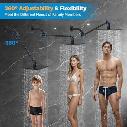 All-Metal Shower Extension Arm, G1/2" Universal/Adjustable, 11-Inch, Black | Brass Flexible Shower Head Extender Height/Angle Adjusted, Stainless Steel Pipe Extending with Lock Joint for Rain Showerhead - color: Matte Black, size: 11 Inch