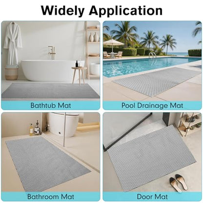 Extra Large Non-Slip Shower Mat, 58.26" x 31.49" Bathroom Shower Mat, Fast-Dry Drainage Hole PVC Bath Tub Mat, Anti Slip Bathroom Safety Accessory for Elderly/Kids, Gray