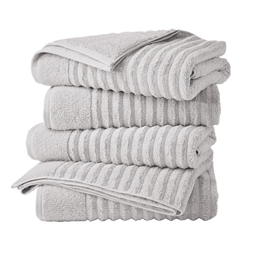 Great Bay Home 4 Pack Bath Towel Set - 100% Cotton Towels - Absorbent & Quick-Dry Towels for Bathroom (Light Grey) - color: Light Grey, size: Bath Towel (Pack of 4)