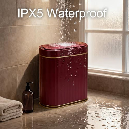 ELPHECO 2 Gallon Sensor Trash Can, Automatic Lid, Burgundy Gold | IPX5 Waterproof Bathroom Garbage Can, Slim Trash Bin, Plastic Wastebasket for Office, Bedroom and Living Room - color: Burgundy Gold