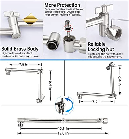 G-Promise All Metal 12 Inches Rainfall Shower Head with Handheld Combo | All Metal, Built to Last, Easy Install, Adjustable Height & Angle for All Heights, Extra Long Hose, Modern Upgrade - color: Brushed Nickel, size: 12 Inches
