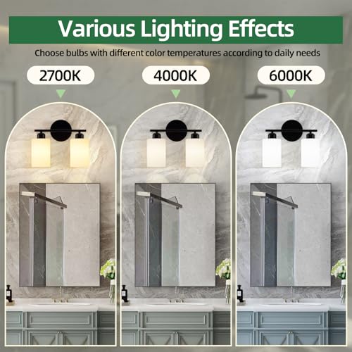 2-Light Bathroom Light Fixtures, Black Modern Vanity Lights with Milky White Frosted Glass Shades, Bathroom Wall Lamp for Kitchen Living Room Hallway - color: Milky White & Matte Black, size: 2 Light - 1 pack