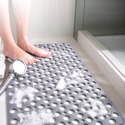 Non Slip Bath Mat for Shower & Bathtub - 30x17 Inch with Strong Suction Cups and Drain Holes, Quick-Dry, Machine Washable Floor Mat for Elderly, Kids & Pets