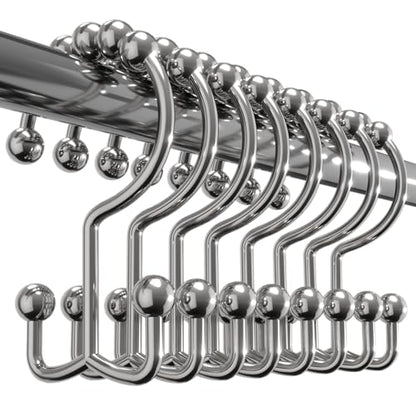 Utopia Bedding Double Glide Shower Curtain Hooks, 12 Pack, Nickel | Premium rust-resistant shower curtain rings provide reliable performance in bathrooms, guest rooms, and hotels - color: Chrome