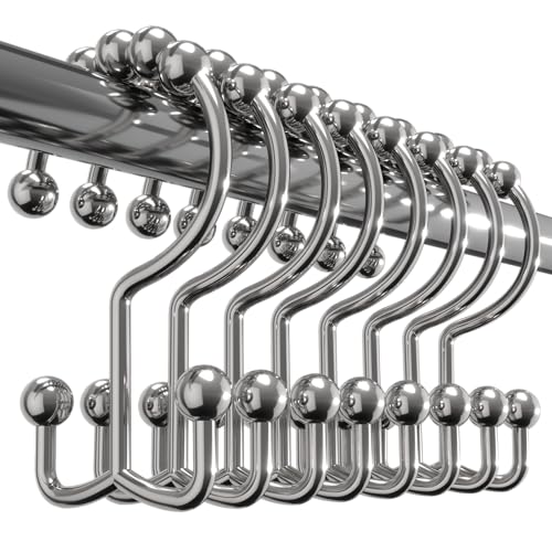Utopia Bedding Double Glide Shower Curtain Hooks, 12 Pack, Nickel | Premium rust-resistant shower curtain rings provide reliable performance in bathrooms, guest rooms, and hotels - color: Chrome