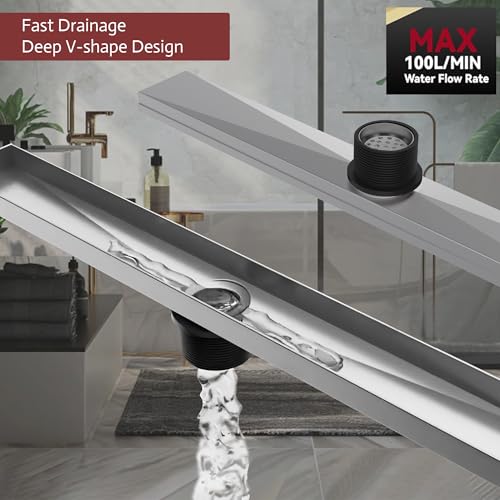 Linear Shower Drain, 24 inch Brushed Nickel | Including Hair Catcher and Removable Grate, 304 Stainless Steel, Easy to Install and Clean (Drain Base Not Included) - color: Brushed Nickel, size: 24 inch