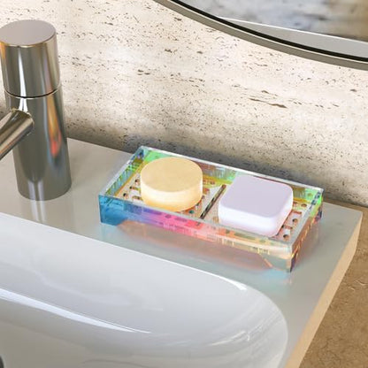 NiHome Self Draining Soap Dish, Acrylic Bar Soap Holder for Shower | 360° Airflow Slotted Drainage Keeps Bars Dry, Durable & Easy Clean for Bathroom Kitchen Sink, Iridescent Acrylic - color: Iridescent