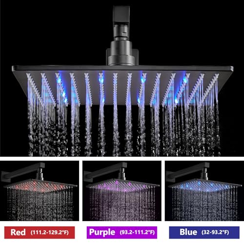 Aolemi Shower Faucet Set with Valve Handheld 10" LED Head Matte Black | Handheld Spray,10 Inch Rain LED Head,Valve and Trim Kit,All Metal,Wall Mount Shower System,Bathroom Mixer - color: Black, size: 10 Inch LED Shower Head