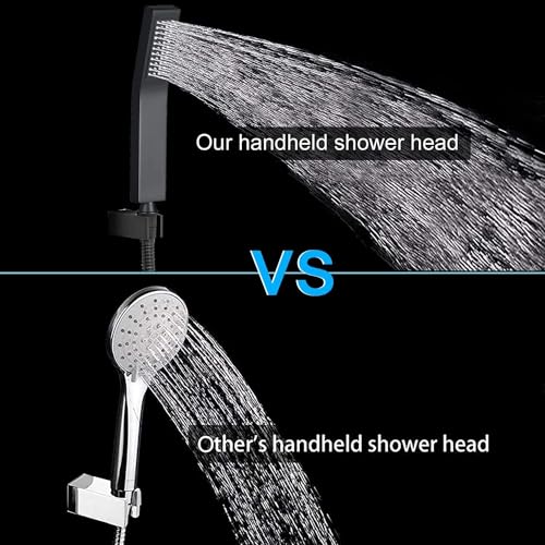 Shower Head with handheld, High Pressure 8'' Rain Shower Head/Brass Handheld Shower Combo,with 78'' Hose Anti-leak Shower Head with Adhesive Shower Head Holder (Square, Black) - color: Black, size: 8