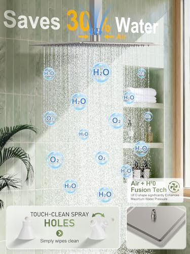 Woindo Shower Faucet Set, 10" Ceiling Mount Rainfall Shower System with 2 Rain Shower Head and Multi-function Handheld Head Push Button Diverter Shower Faucet Trim Kit - color: Brushed Nickel, style: 10"-Ceiling-01