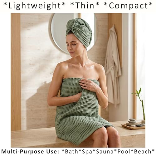 PÜSKÜL Natural 100% Turkish Cotton Waffle Bath Towels Set of 2, Extra-Large | Sage Green, Oversize 32x63" Bath sheet towel for bathroom & beach. Honeycomb-Waffle weave, Premium oeko-tex made in Turkey. - color: Sage Green, size: Bath Towels - Pack of 2