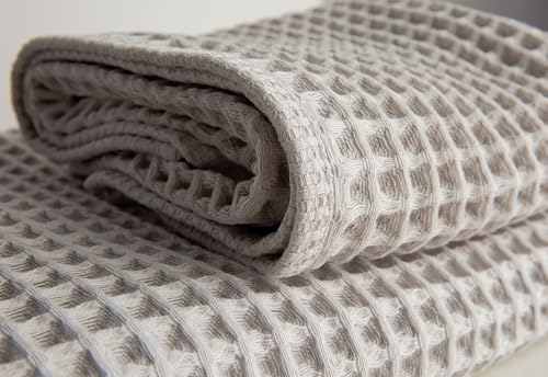 Waffle Cotton Bath Towels-100% Turkish Cotton, Quick Dry, Ultra Soft, Premium Absorbent, Weave Design, Fast Drying-2 Pieces Bath Towel Set (1 Large Bath Towel and 1 Hand Towel) (Beige) - color: Beige