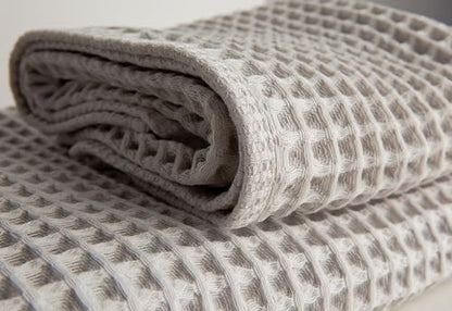 Waffle Cotton Bath Towels-100% Turkish Cotton, Quick Dry, Ultra Soft, Premium Absorbent, Weave Design, Fast Drying-2 Pieces Bath Towel Set (1 Large Bath Towel and 1 Hand Towel) (Beige) - color: Beige
