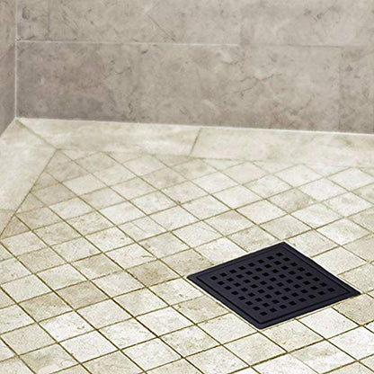6 inch Stainless Steel Shower Floor Drain with Threaded Adapter, Removable Grid Cover, Black - color: Matte Black