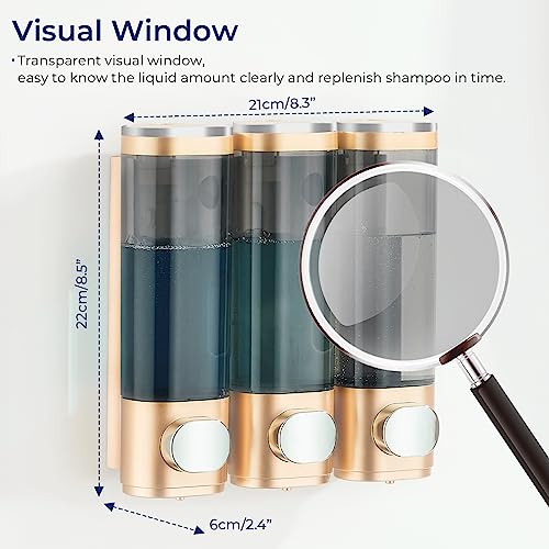 Pollock Shampoo and Conditioner Dispenser 3 Chamber No Drill | Shower Soap Pump Dispenser Wall Mounted,Body Wash Dispenser,Shower Gel Shampoo Holder for Bathroom Accessories, (Gold 3) - color: Gold 3