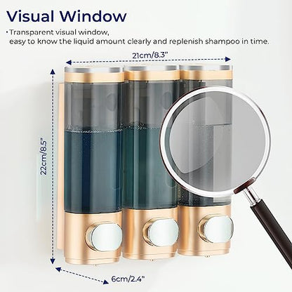 Pollock Shampoo and Conditioner Dispenser 3 Chamber No Drill | Shower Soap Pump Dispenser Wall Mounted,Body Wash Dispenser,Shower Gel Shampoo Holder for Bathroom Accessories, (Gold 3) - color: Gold 3