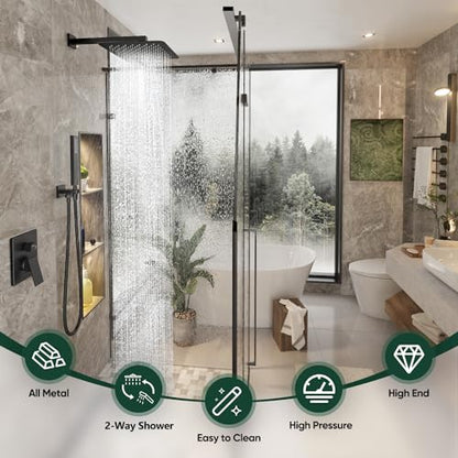 Gabrylly Rain Shower Head with Handheld Spray Combo, 10", Matte Black | All Metal Shower System, High Pressure Rainfall Shower Faucet Set, Solid Brass Shower Valve Complete Shower Set for Bathroom - color: Matte Black, size: 10 Inch