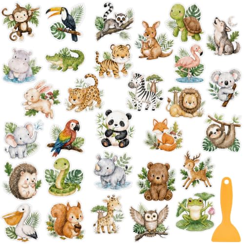 Fullhawl 30 Pcs Safari Animal Non Slip Bathtub Stickers Colorful Safari Animal Anti Slip Shower Stickers Shower Floor Nonslip Sticker Applique Adhesive Decals Treads with Scraper for Bathtub Bathroom - style: Safari Animal