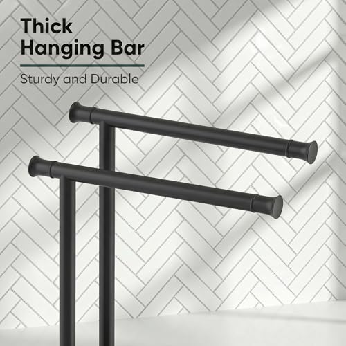 Hoimpro Hand Towel Holder Stand Bathroom Towel Bar Rack Countertop Black | Free Standing Towel Hanger for Bathroom Kitchen Vanity Counter,13 Inch, Stainless Steel, Towel Ring, Bath Accessories , Matte - color: Matte Black